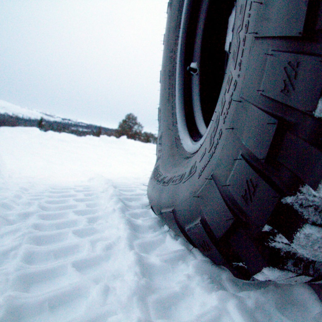 Deflated tire on snow