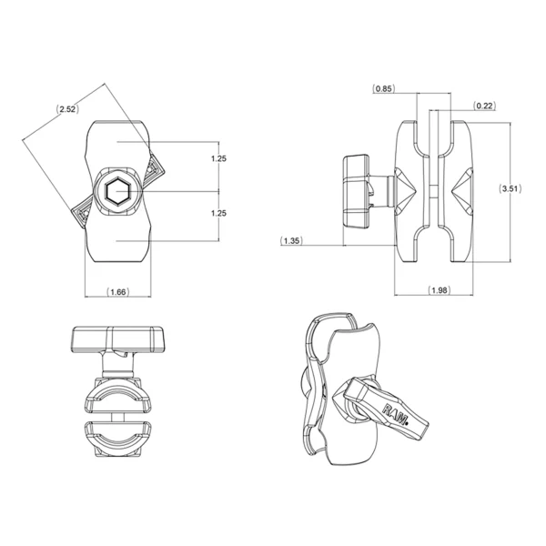 RAM® Double Socket Arm - C Size Short