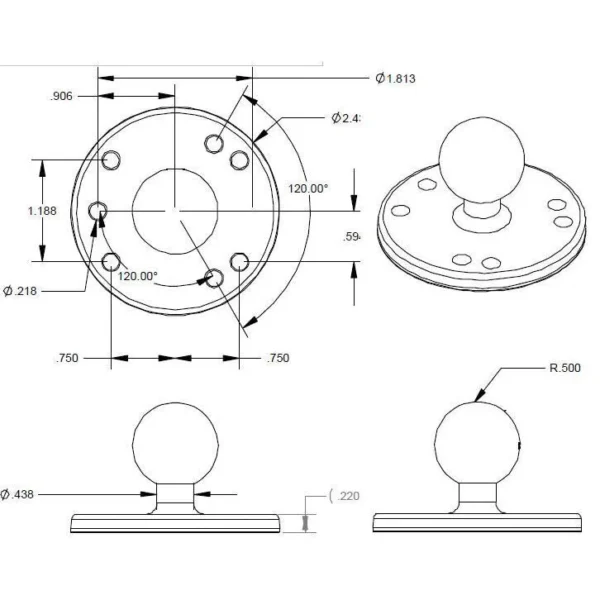 RAM Round Plate with Ball for B kule
