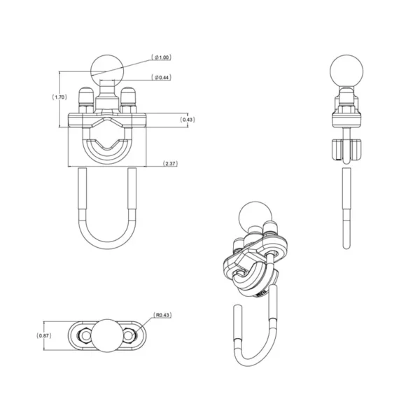 RAM Handlebar U-Bolt Base for Rails 0.5